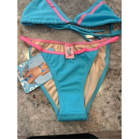 Skinny Dip Bikini Small Blue with Pink Bows - Picture 2 of 6